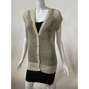 Loose Knit Sleeveless Sweater Cardigan  M Beige  Loose Weave